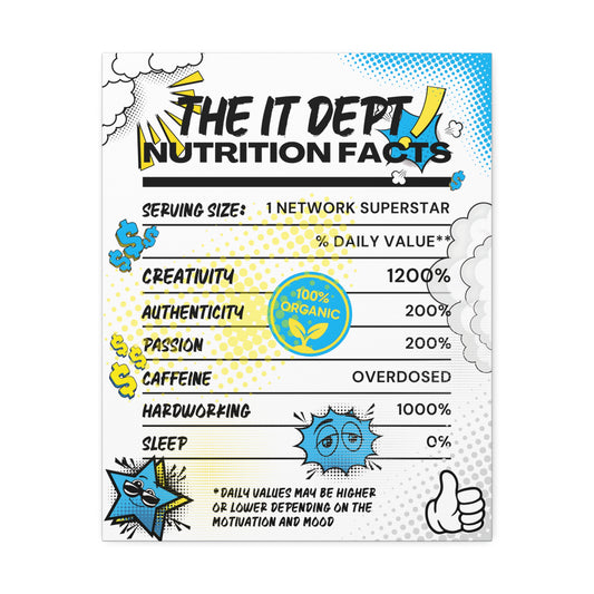 the IT dept Nutrition Facts Funny Office Wall Art Canvas Print