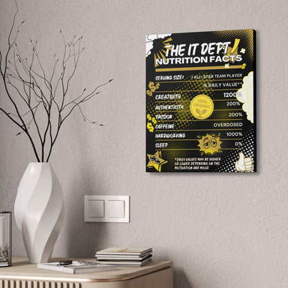 the IT dept Nutrition Facts Canvas Print — Funny Office Wall Art for Tech Teams