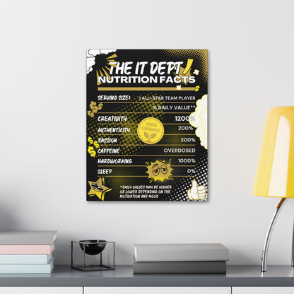 the IT dept Nutrition Facts Canvas Print — Funny Office Wall Art for Tech Teams